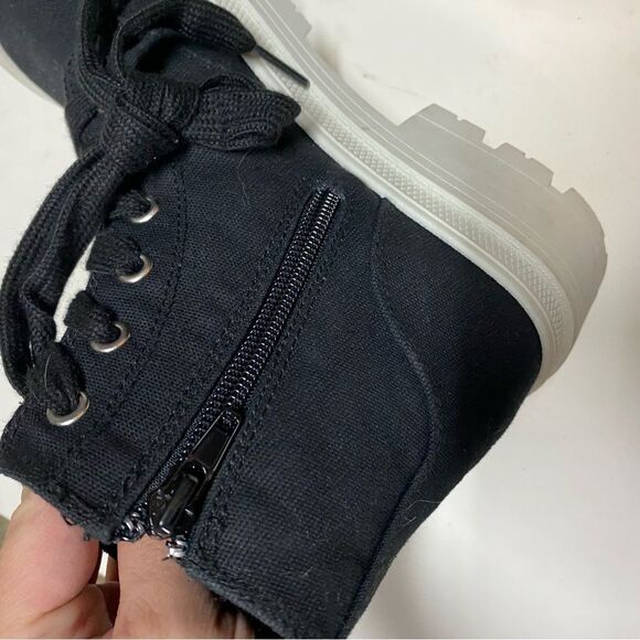 PORTLAND Boot Company Canvas Lug Sole lace up Y2K zip up moto combat boots 6 - Picture 5 of 10
